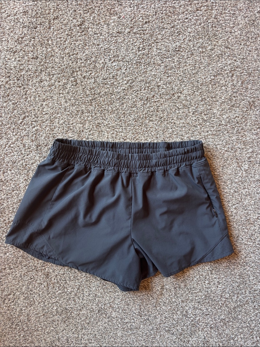 Women's Black Athletic Shorts with Elastic Waist and Zip Pocket